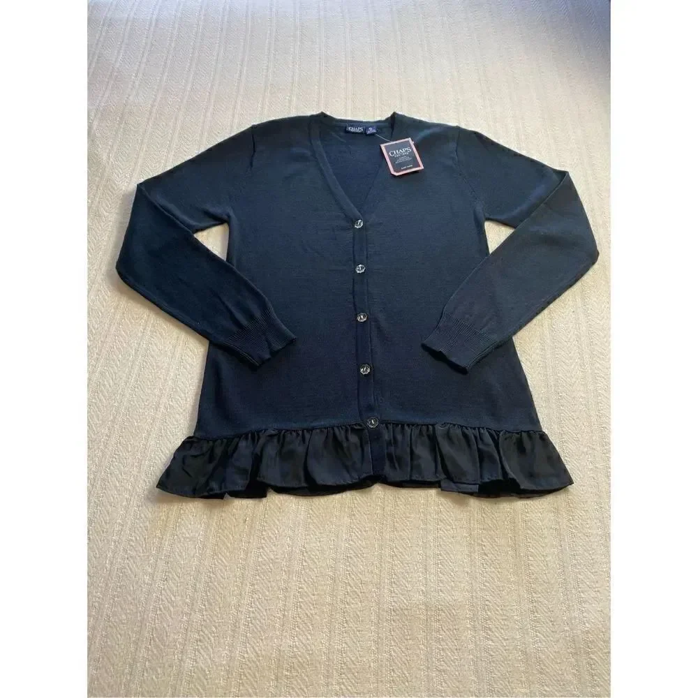 CHAPS GIRLS XL(16) Ruffled NAVY Cardigan Sweater
